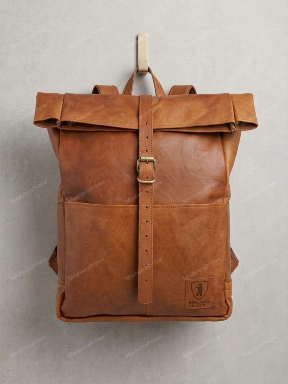 NWT Berliner Bags Paris XL Backpack Vintage Brown Goat Leather 17in Rolltop